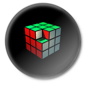 Значок с принтом Кубик Рубика в Курске,  металл | круглая форма, металлическая застежка в виде булавки | 3d | головоломка | игры | кубик | мозг | недостающий | рубика | элемент