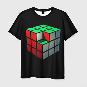 Мужская футболка 3D с принтом Кубик Рубика в Курске, 100% полиэфир | прямой крой, круглый вырез горловины, длина до линии бедер | Тематика изображения на принте: 3d | головоломка | игры | кубик | мозг | недостающий | рубика | элемент