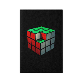 Обложка для паспорта матовая кожа с принтом Кубик Рубика в Курске, натуральная матовая кожа | размер 19,3 х 13,7 см; прозрачные пластиковые крепления | 3d | головоломка | игры | кубик | мозг | недостающий | рубика | элемент
