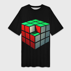 Платье-футболка 3D с принтом Кубик Рубика в Курске,  |  | 3d | головоломка | игры | кубик | мозг | недостающий | рубика | элемент