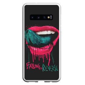 Чехол для Samsung Galaxy S10 с принтом Falling in Reverse в Курске, Силикон | Область печати: задняя сторона чехла, без боковых панелей | falling in reverse | gold | lips | mouth | rock | ronnie radke | teeth | tongue | губы | золото | зубы | рок | ронни радке | рот | язык