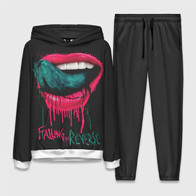 Женский костюм 3D (с толстовкой) с принтом Falling in Reverse в Курске,  |  | falling in reverse | gold | lips | mouth | rock | ronnie radke | teeth | tongue | губы | золото | зубы | рок | ронни радке | рот | язык