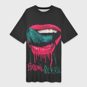 Платье-футболка 3D с принтом Falling in Reverse в Курске,  |  | falling in reverse | gold | lips | mouth | rock | ronnie radke | teeth | tongue | губы | золото | зубы | рок | ронни радке | рот | язык