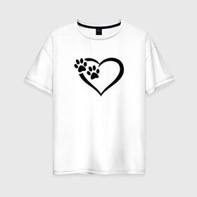 Женская футболка хлопок Oversize с принтом СЕРДЕЧКО в Курске, 100% хлопок | свободный крой, круглый ворот, спущенный рукав, длина до линии бедер
 | animals | cat | dog | footprints | heart | love | paws | prints | romance | valentines day | wolf | амур | валентинка | влюбленные | волк | день святого валентина | животные | кот | лапы | любовь | отпечатки | романтика | сердечко | сердце