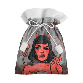 Подарочный 3D мешок с принтом КОФЕЕК в Курске, 100% полиэстер | Размер: 29*39 см | Тематика изображения на принте: coffee | demon | girl | демон | дьявол | кофе | суккуба