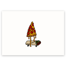 Поздравительная открытка с принтом ПИЦЦА НА ШАВЕРМЕ в Курске, 100% бумага | плотность бумаги 280 г/м2, матовая, на обратной стороне линовка и место для марки
 | food | pizza | еда | пицца | скейтборд | шаверма | шаурма