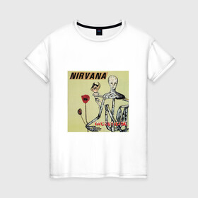 Женская футболка хлопок с принтом NIRVANA в Курске, 100% хлопок | прямой крой, круглый вырез горловины, длина до линии бедер, слегка спущенное плечо | in utero | nevermind | nirvana | nirvana in utero | nirvana logo | smile | курт кобейн | нирвана | нирвана in utero | нирвана лого