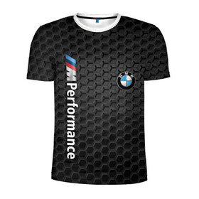 Мужская футболка 3D спортивная с принтом BMW PERFORMANCE в Курске, 100% полиэстер с улучшенными характеристиками | приталенный силуэт, круглая горловина, широкие плечи, сужается к линии бедра | bmw | абстракция | авто | автомобиль | бмв | железо | лого | логотип | машина | сетка | скорость | соты | сталь