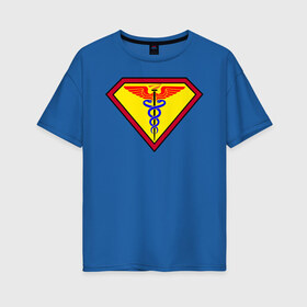 Женская футболка хлопок Oversize с принтом Доктор - Супермен в Курске, 100% хлопок | свободный крой, круглый ворот, спущенный рукав, длина до линии бедер
 | белые халаты | вирус | вирусолог | врач | змея | инфекционист | мед | медик | медицина символ | медсестра | подарок | символика | супер