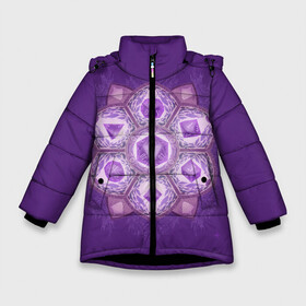 Зимняя куртка для девочек 3D с принтом DnD Dices - Lavander в Курске, ткань верха — 100% полиэстер; подклад — 100% полиэстер, утеплитель — 100% полиэстер. | длина ниже бедра, удлиненная спинка, воротник стойка и отстегивающийся капюшон. Есть боковые карманы с листочкой на кнопках, утяжки по низу изделия и внутренний карман на молнии. 

Предусмотрены светоотражающий принт на спинке, радужный светоотражающий элемент на пуллере молнии и на резинке для утяжки. | Тематика изображения на принте: dices lavander | dnd | dungeonse dragons | днд | игра | кубик | лаванда