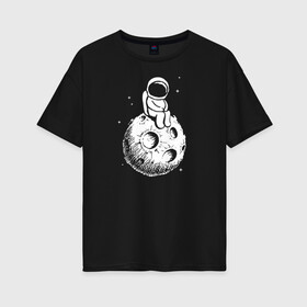 Женская футболка хлопок Oversize с принтом Космонавт на луне в Курске, 100% хлопок | свободный крой, круглый ворот, спущенный рукав, длина до линии бедер
 | 12 апреля | mars one | nasa | space | астронавт | гагарин | день космонавтики | звезды | илон маск | инопланетянин | корабль | королев | космический | космонавт | космос | леонов | марс ван | мкс | наса | насо | нло