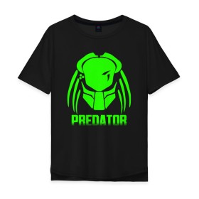 Мужская футболка хлопок Oversize с принтом PREDATOR в Курске, 100% хлопок | свободный крой, круглый ворот, “спинка” длиннее передней части | Тематика изображения на принте: aliens | avp | black | cinema | predator | кино | фильм хищник | фильмы | хищник | чёрный | чужой