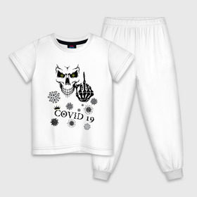 Детская пижама хлопок с принтом FUCK YOU COVID-19 в Курске, 100% хлопок |  брюки и футболка прямого кроя, без карманов, на брюках мягкая резинка на поясе и по низу штанин
 | Тематика изображения на принте: 