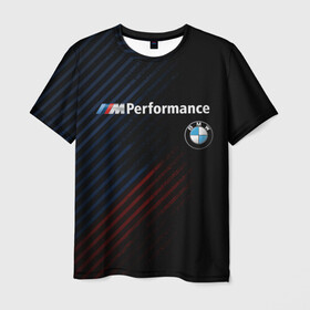 Мужская футболка 3D с принтом BMW PERFORMANCE в Курске, 100% полиэфир | прямой крой, круглый вырез горловины, длина до линии бедер | bmw | абстракция | авто | автомобиль | бмв | лого | логотип | машина | скорость