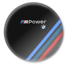 Значок с принтом BMW POWER CARBON в Курске,  металл | круглая форма, металлическая застежка в виде булавки | bmw | carbon power | абстракция | авто | автомобиль | бмв | карбон | лого | логотип | машина | скорость