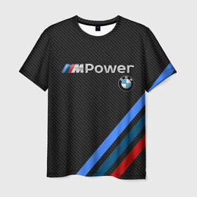 Мужская футболка 3D с принтом BMW POWER CARBON в Курске, 100% полиэфир | прямой крой, круглый вырез горловины, длина до линии бедер | bmw | carbon power | абстракция | авто | автомобиль | бмв | карбон | лого | логотип | машина | скорость