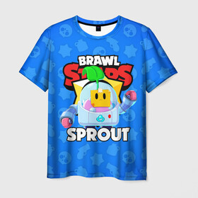 Мужская футболка 3D с принтом BRAWL STARS SPROUT в Курске, 100% полиэфир | прямой крой, круглый вырез горловины, длина до линии бедер | 8 bit | 8 бит | bibi | brawl stars | crow | el brown | leon | leon shark | max | mr.p | phoenix | sally leon | shark | sprout | stars | virus | werewolf | акула | биби | вирус | ворон | леон | оборотень | пингвин