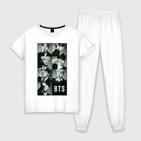 Женская пижама хлопок с принтом BTS в Курске, 100% хлопок | брюки и футболка прямого кроя, без карманов, на брюках мягкая резинка на поясе и по низу штанин | bts | j hope | j pop | jimin | jin | jungkook | k pop | korea | music | nct | pop | pop idols | suga | v | айдолы | бтс | идолы | к поп | корейская музыка | корея | нст | поп | попса | чимин