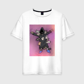 Женская футболка хлопок Oversize с принтом Жизнерадостная Смерть в Курске, 100% хлопок | свободный крой, круглый ворот, спущенный рукав, длина до линии бедер
 | birdborn | котики | котята | скелет | счастье | щенки | юмор