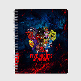 Тетрадь с принтом Five Nights At Freddys в Курске, 100% бумага | 48 листов, плотность листов — 60 г/м2, плотность картонной обложки — 250 г/м2. Листы скреплены сбоку удобной пружинной спиралью. Уголки страниц и обложки скругленные. Цвет линий — светло-серый
 | 5 ночей с фредди | five nights at freddys | fnaf | horror | nightmare | страшилки | ужасы | фнаф | фредди фазбер | хоррор