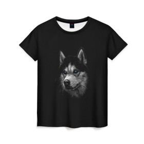 Женская футболка 3D с принтом Хаски в Курске, 100% полиэфир ( синтетическое хлопкоподобное полотно) | прямой крой, круглый вырез горловины, длина до линии бедер | арт | животные | лайка | собаки | хаски