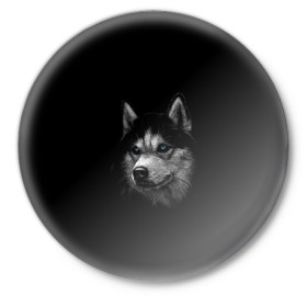 Значок с принтом Хаски в Курске,  металл | круглая форма, металлическая застежка в виде булавки | арт | животные | лайка | собаки | хаски