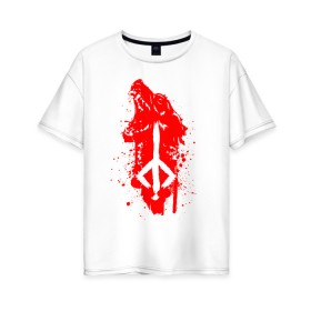 Женская футболка хлопок Oversize с принтом BLOODBORNE в Курске, 100% хлопок | свободный крой, круглый ворот, спущенный рукав, длина до линии бедер
 | bloodborne | hunter | знак охотника | охотник | рожденный кровью