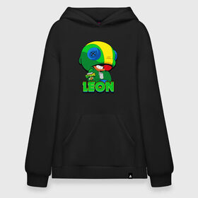 Худи SuperOversize хлопок с принтом LEON - BRAWL STARS в Курске, 70% хлопок, 30% полиэстер, мягкий начес внутри | карман-кенгуру, эластичная резинка на манжетах и по нижней кромке, двухслойный капюшон
 | 8 bit | 8 бит | 8bit | 8бит | brawl | crow | game | games | leon | max | mr.p | sandy | spike | star | stars | брав | бравл | браво | ворон | звезда | звезды | игра | игры | кроу | леон | макс | сенди | спайк | старс | сэнди