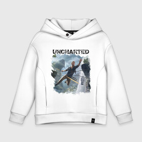 Детское худи Oversize хлопок с принтом UNCHARTED в Курске, френч-терри — 70% хлопок, 30% полиэстер. Мягкий теплый начес внутри —100% хлопок | боковые карманы, эластичные манжеты и нижняя кромка, капюшон на магнитной кнопке | Тематика изображения на принте: play | uncharted | uncharted 4 | дрейк | игры | не отмеченный на карте | неведомый | неизведанный | неизвестный | нейт | нейтан