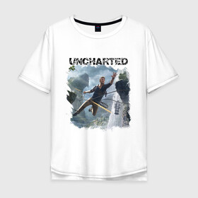 Мужская футболка хлопок Oversize с принтом UNCHARTED в Курске, 100% хлопок | свободный крой, круглый ворот, “спинка” длиннее передней части | play | uncharted | uncharted 4 | дрейк | игры | не отмеченный на карте | неведомый | неизведанный | неизвестный | нейт | нейтан