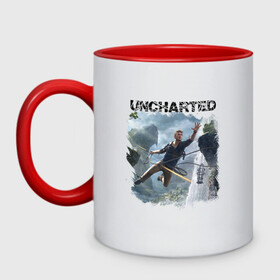 Кружка двухцветная с принтом UNCHARTED в Курске, керамика | объем — 330 мл, диаметр — 80 мм. Цветная ручка и кайма сверху, в некоторых цветах — вся внутренняя часть | play | uncharted | uncharted 4 | дрейк | игры | не отмеченный на карте | неведомый | неизведанный | неизвестный | нейт | нейтан