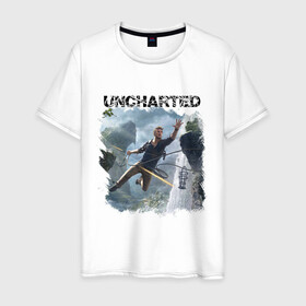 Мужская футболка хлопок с принтом UNCHARTED в Курске, 100% хлопок | прямой крой, круглый вырез горловины, длина до линии бедер, слегка спущенное плечо. | play | uncharted | uncharted 4 | дрейк | игры | не отмеченный на карте | неведомый | неизведанный | неизвестный | нейт | нейтан