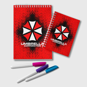 Блокнот с принтом Umbrella Corporation в Курске, 100% бумага | 48 листов, плотность листов — 60 г/м2, плотность картонной обложки — 250 г/м2. Листы скреплены удобной пружинной спиралью. Цвет линий — светло-серый
 | Тематика изображения на принте: game | resident evil 3 | umbrella corporation | амбрелла | амбрелла корпорейшн | военная и фармацевтическая корпорация | игра | игры | умбрелла