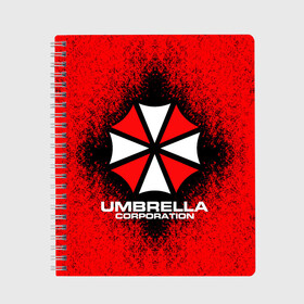 Тетрадь с принтом Umbrella Corporation в Курске, 100% бумага | 48 листов, плотность листов — 60 г/м2, плотность картонной обложки — 250 г/м2. Листы скреплены сбоку удобной пружинной спиралью. Уголки страниц и обложки скругленные. Цвет линий — светло-серый
 | game | resident evil 3 | umbrella corporation | амбрелла | амбрелла корпорейшн | военная и фармацевтическая корпорация | игра | игры | умбрелла