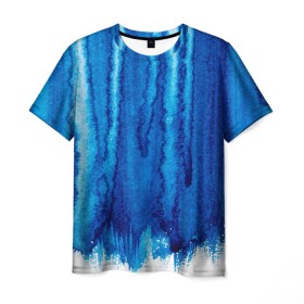 Мужская футболка 3D с принтом Будь в потоке в Курске, 100% полиэфир | прямой крой, круглый вырез горловины, длина до линии бедер | water | waterfall | абстракция | акварель | вода | водопад | голубая абстракция | дождь | краска | потеки краски | поток | потоки воды | потоки краски | текстура