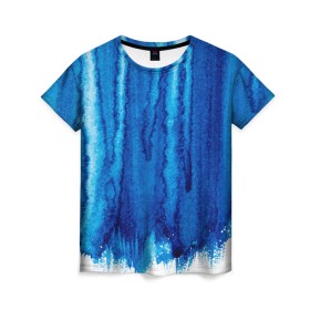Женская футболка 3D с принтом Будь в потоке в Курске, 100% полиэфир ( синтетическое хлопкоподобное полотно) | прямой крой, круглый вырез горловины, длина до линии бедер | water | waterfall | абстракция | акварель | вода | водопад | голубая абстракция | дождь | краска | потеки краски | поток | потоки воды | потоки краски | текстура