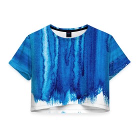 Женская футболка Crop-top 3D с принтом Будь в потоке в Курске, 100% полиэстер | круглая горловина, длина футболки до линии талии, рукава с отворотами | water | waterfall | абстракция | акварель | вода | водопад | голубая абстракция | дождь | краска | потеки краски | поток | потоки воды | потоки краски | текстура