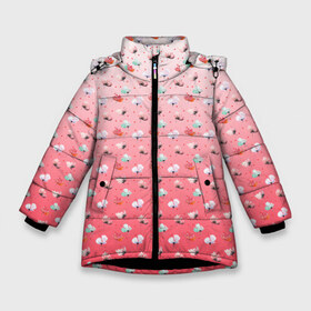 Зимняя куртка для девочек 3D с принтом пижамный цветочек в Курске, ткань верха — 100% полиэстер; подклад — 100% полиэстер, утеплитель — 100% полиэстер. | длина ниже бедра, удлиненная спинка, воротник стойка и отстегивающийся капюшон. Есть боковые карманы с листочкой на кнопках, утяжки по низу изделия и внутренний карман на молнии. 

Предусмотрены светоотражающий принт на спинке, радужный светоотражающий элемент на пуллере молнии и на резинке для утяжки. | белый | гармония | горох | горошек | женский | женственный | запечатка | красный | маки | милый | пастельный | пижама | пижамный | покой | спокойный | точечки | узор | уютный | цветочек
