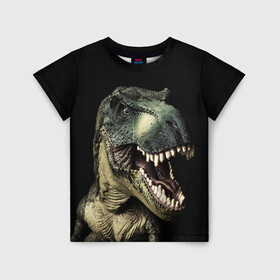 Детская футболка 3D с принтом Динозавр T-Rex в Курске, 100% гипоаллергенный полиэфир | прямой крой, круглый вырез горловины, длина до линии бедер, чуть спущенное плечо, ткань немного тянется | dino | dinosauria | t rex | ti rex | дино | динозавр | парк юрского | т рекс | ти рекс | чудовище | юрский период | ящер | ящерица