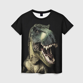 Женская футболка 3D с принтом Динозавр T-Rex в Курске, 100% полиэфир ( синтетическое хлопкоподобное полотно) | прямой крой, круглый вырез горловины, длина до линии бедер | dino | dinosauria | t rex | ti rex | дино | динозавр | парк юрского | т рекс | ти рекс | чудовище | юрский период | ящер | ящерица