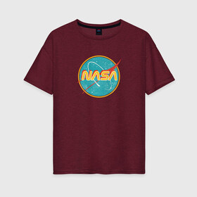 Женская футболка хлопок Oversize с принтом NASA винтажный логотип в Курске, 100% хлопок | свободный крой, круглый ворот, спущенный рукав, длина до линии бедер
 | 50 е | 50s | nasa | retro | us | usa | vintage | в старом стиле | винтаж | винтажный | затертый | логотип | модная | модный | наса | потертый | ретро | старый | старый логотип | сша