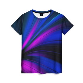 Женская футболка 3D с принтом НЕОНОВЫЕ ВОЛНЫ в Курске, 100% полиэфир ( синтетическое хлопкоподобное полотно) | прямой крой, круглый вырез горловины, длина до линии бедер | abstraction | geometry | hexagon | neon | paints | stripes | texture | triangle | абстракция | брызги | геометрия | краски | неон | неоновый | соты | текстура