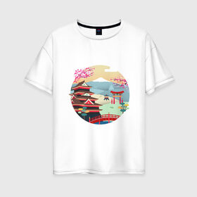 Женская футболка хлопок Oversize с принтом Япония в Курске, 100% хлопок | свободный крой, круглый ворот, спущенный рукав, длина до линии бедер
 | texture | vector | арт | для него | для нее | картина | подарок | прикольные | текстура