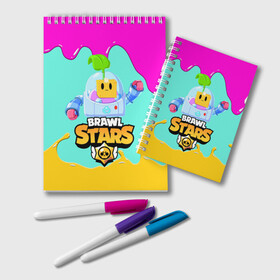 Блокнот с принтом BRAWL STARS SPROUT в Курске, 100% бумага | 48 листов, плотность листов — 60 г/м2, плотность картонной обложки — 250 г/м2. Листы скреплены удобной пружинной спиралью. Цвет линий — светло-серый
 | 8 bit | brawl stars | brawl stars sprout | crow | leon shark | max | mr.p | sally leon | shark | sprout | tara | werewolf leon | берли | бравл старс | ворон | макс | оборотень | спроут | тара