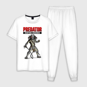 Мужская пижама хлопок с принтом Predator: Hunting Grounds в Курске, 100% хлопок | брюки и футболка прямого кроя, без карманов, на брюках мягкая резинка на поясе и по низу штанин
 | game | gamer | predator: hunting grounds | игра | шутер