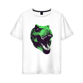 Женская футболка хлопок Oversize с принтом Голова динозавра в Курске, 100% хлопок | свободный крой, круглый ворот, спущенный рукав, длина до линии бедер
 | dino | голова динозавра | динозавр | животные | монстр