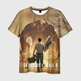 Мужская футболка 3D с принтом Serious Sam 4 в Курске, 100% полиэфир | прямой крой, круглый вырез горловины, длина до линии бедер | croteam | devolver | digital | games | planet | sam | serious | игры | крутой | планета | сэм