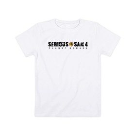 Детская футболка хлопок с принтом Serious Sam 4 в Курске, 100% хлопок | круглый вырез горловины, полуприлегающий силуэт, длина до линии бедер | croteam | devolver | digital | games | planet | sam | serious | игры | крутой | планета | сэм
