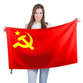 Флаг 3D с принтом СССР в Курске, 100% полиэстер | плотность ткани — 95 г/м2, размер — 67 х 109 см. Принт наносится с одной стороны | 9 мая | день победы | звезда | огонь | победа | праздник | россия | серп и молот | ссср