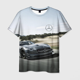 Мужская футболка 3D с принтом Mercedes в Курске, 100% полиэфир | прямой крой, круглый вырез горловины, длина до линии бедер | amg | germany | mercedes | motorsport | nature | power | sky | speed | trek | германия | мерседес | мощь | природа | скорость | трек